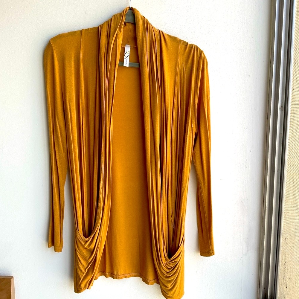 Gold Draped Cardigan with Pockets
